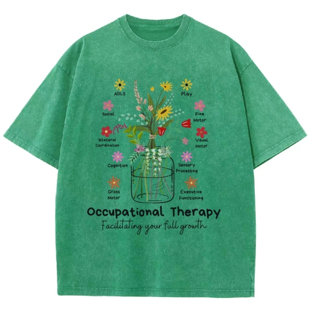 Occupational Therapy Flowers Unisex Fit Washed T-Shirt Customscool