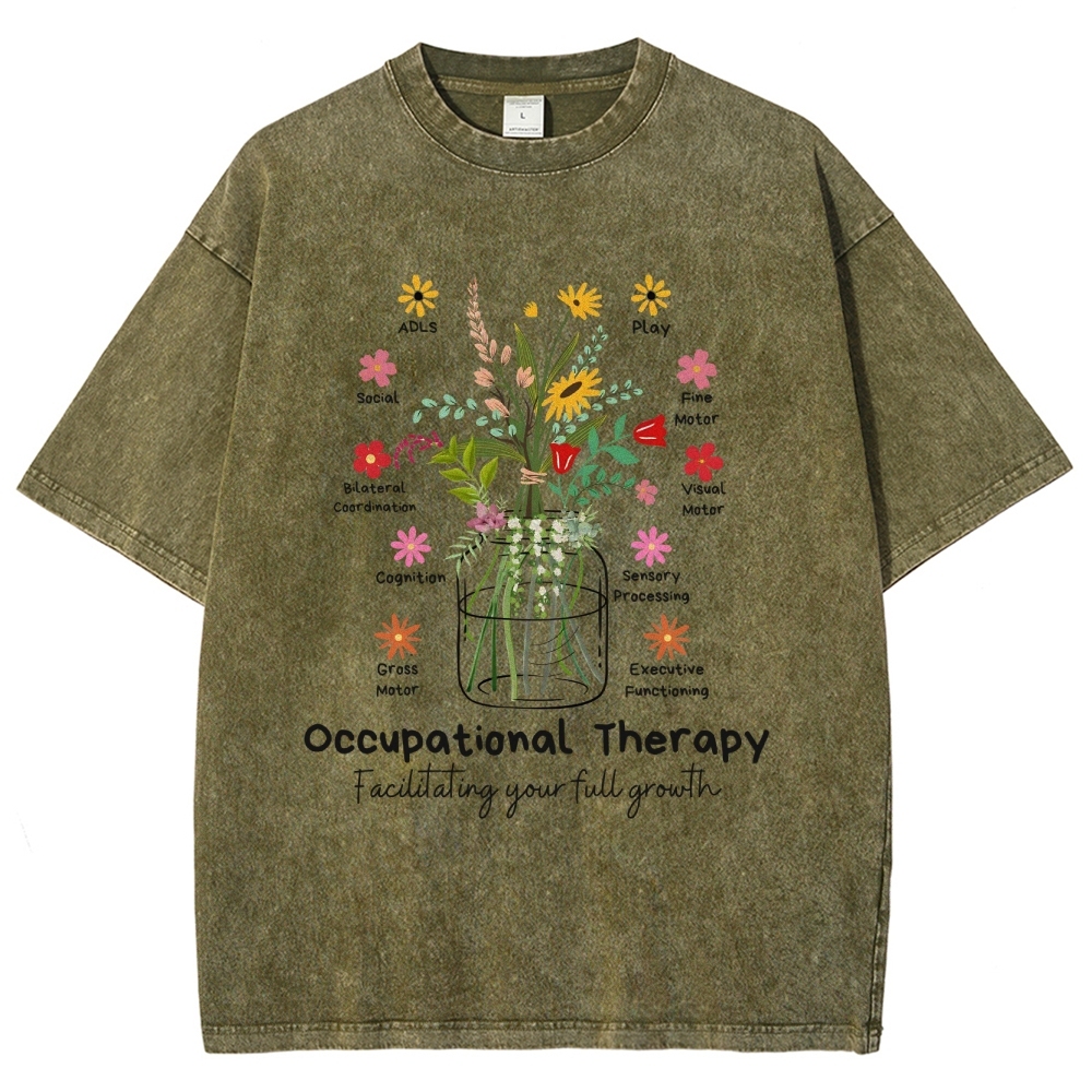 Occupational Therapy Flowers Unisex Fit Washed T-Shirt Customscool