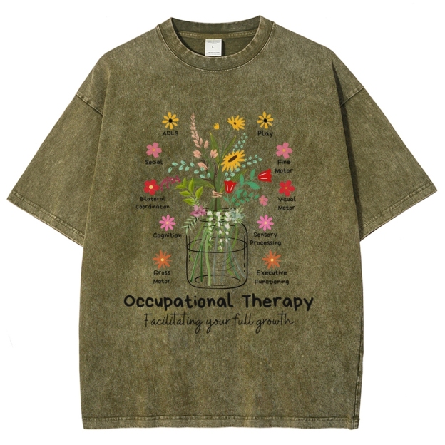 Occupational Therapy Flowers Unisex Fit Washed T-Shirt Customscool