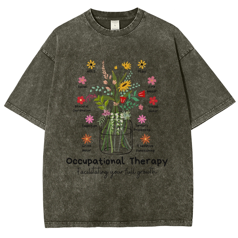 Occupational Therapy Flowers Unisex Fit Washed T-Shirt Customscool