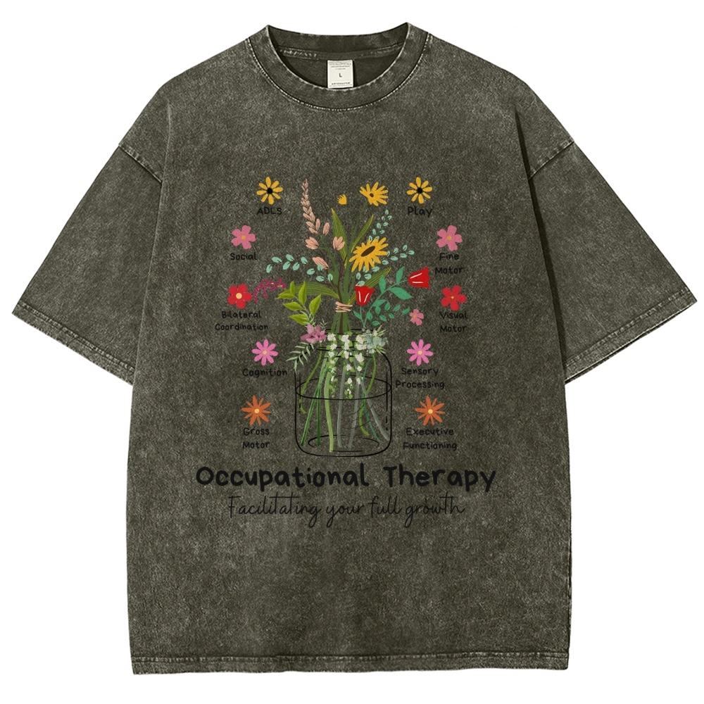 Occupational Therapy Flowers Unisex Fit Washed T-Shirt Customscool