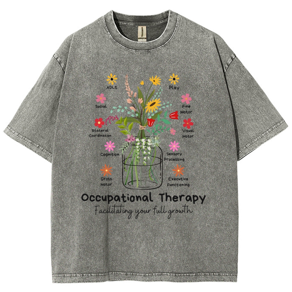 Occupational Therapy Flowers Unisex Fit Washed T-Shirt Customscool