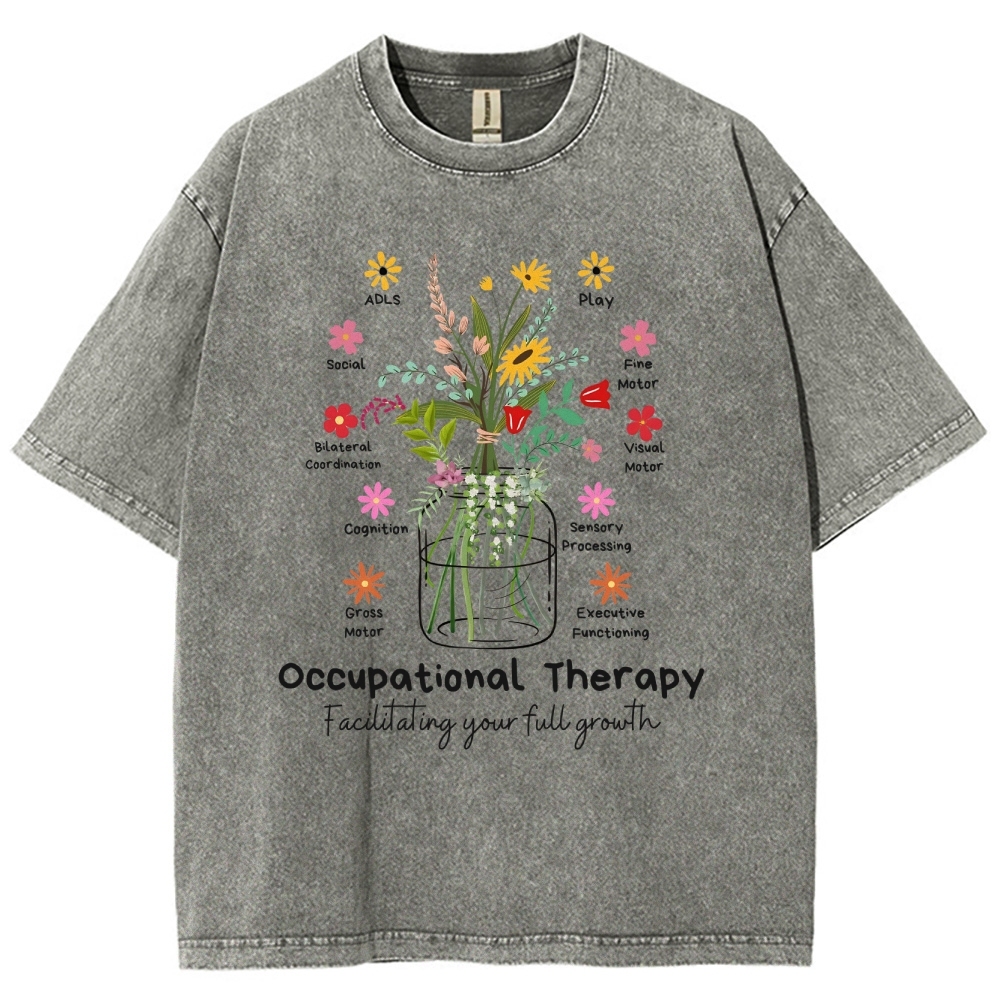 Occupational Therapy Flowers Unisex Fit Washed T-Shirt Customscool