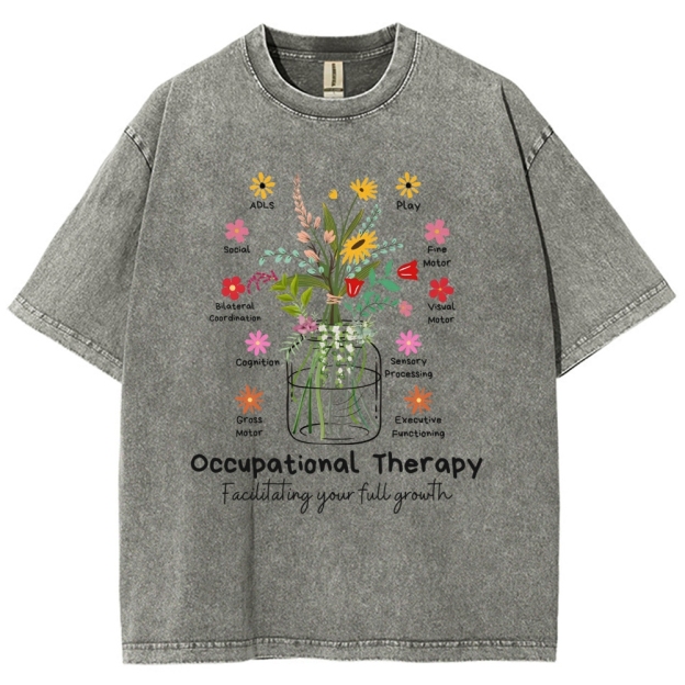 Occupational Therapy Flowers Unisex Fit Washed T-Shirt Customscool