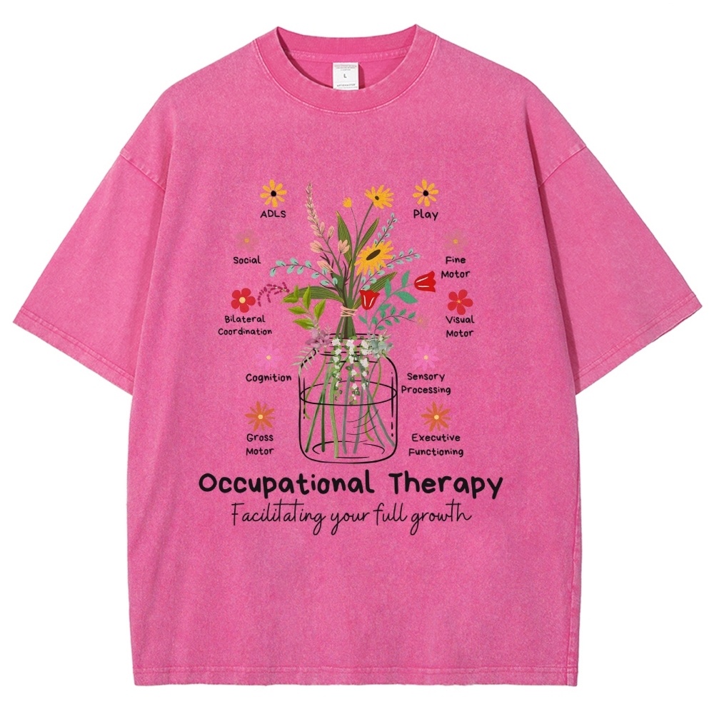 Occupational Therapy Flowers Unisex Fit Washed T-Shirt Customscool