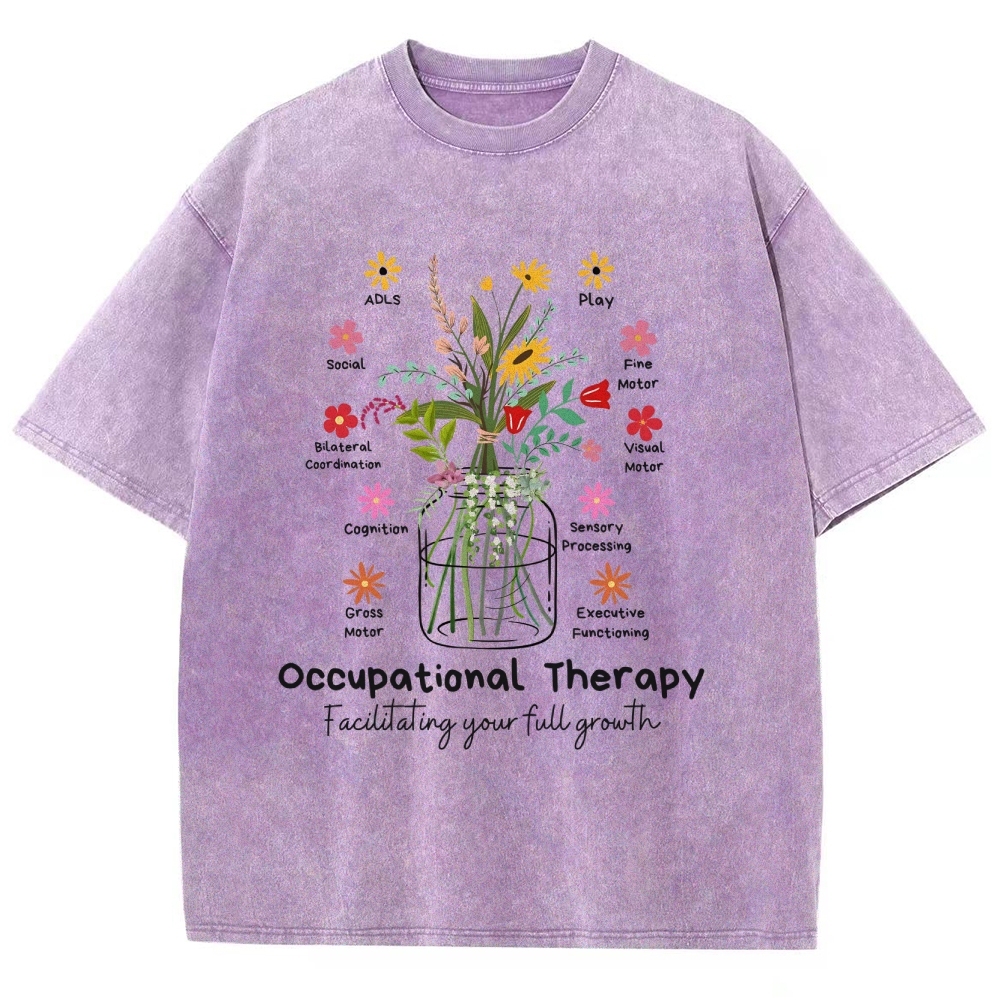 Occupational Therapy Flowers Unisex Fit Washed T-Shirt Customscool