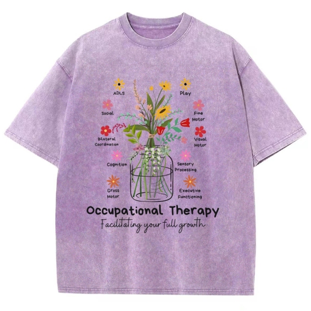 Occupational Therapy Flowers Unisex Fit Washed T-Shirt Customscool