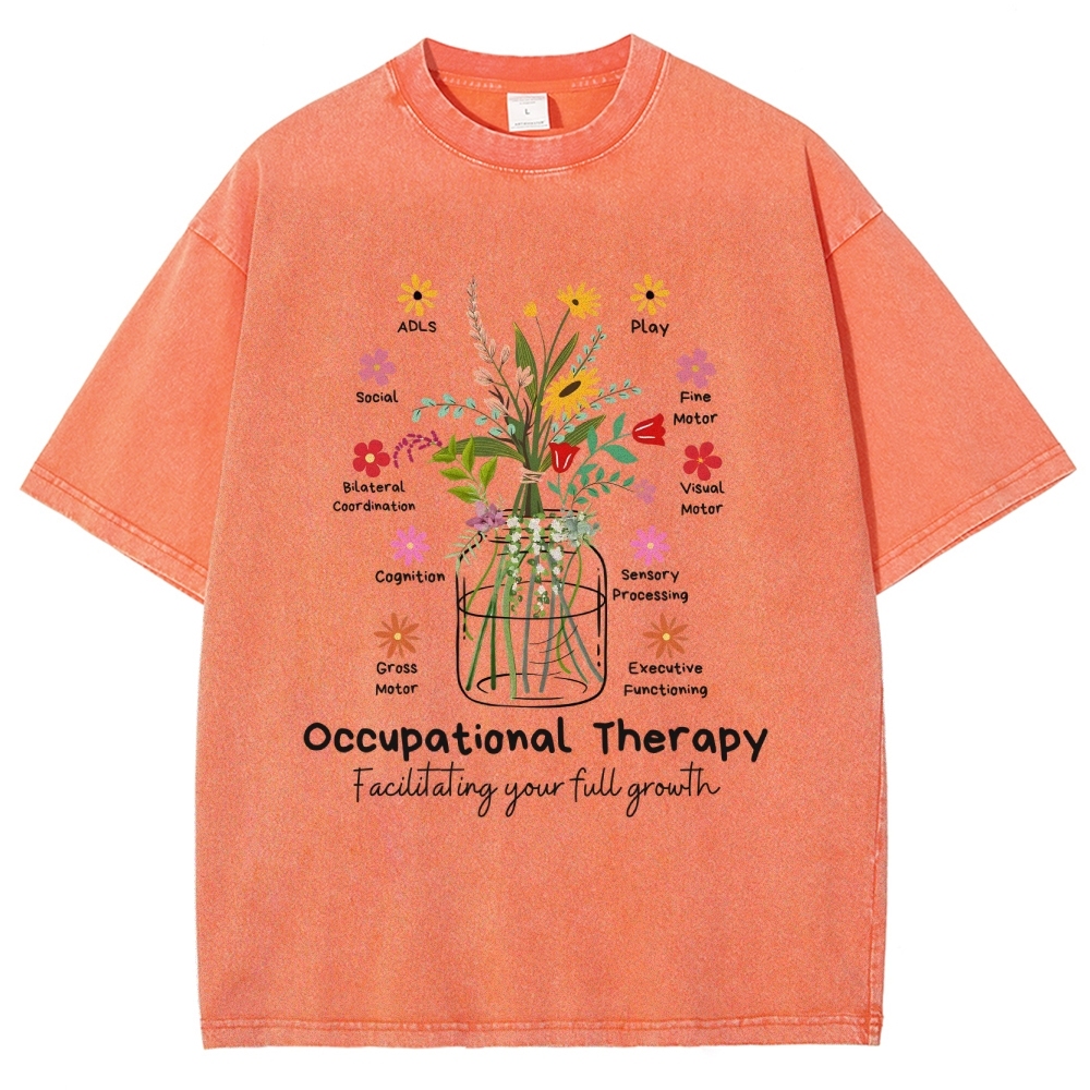 Occupational Therapy Flowers Unisex Fit Washed T-Shirt Customscool