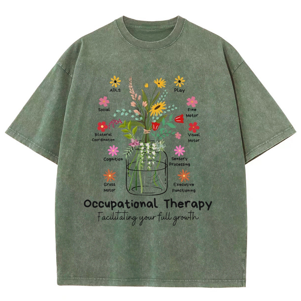 Occupational Therapy Flowers Unisex Fit Washed T-Shirt Customscool