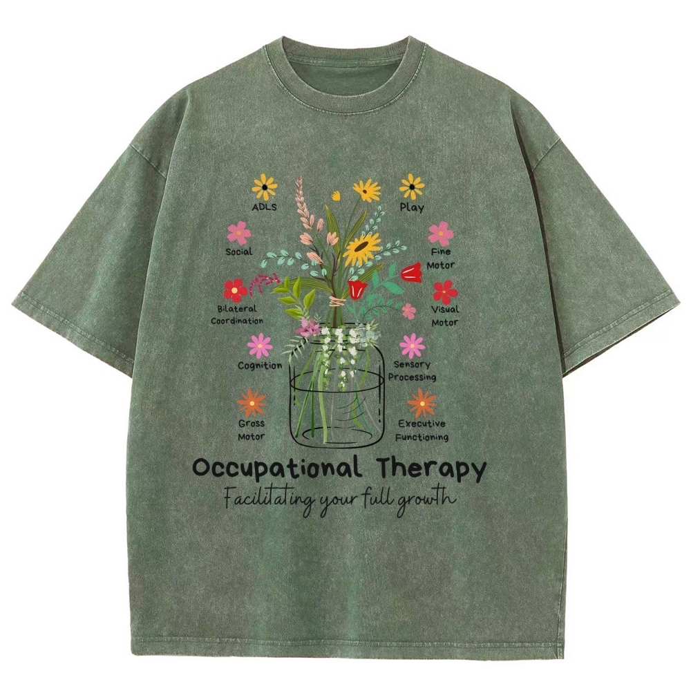 Occupational Therapy Flowers Unisex Fit Washed T-Shirt Customscool