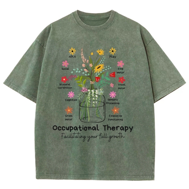 Occupational Therapy Flowers Unisex Fit Washed T-Shirt Customscool