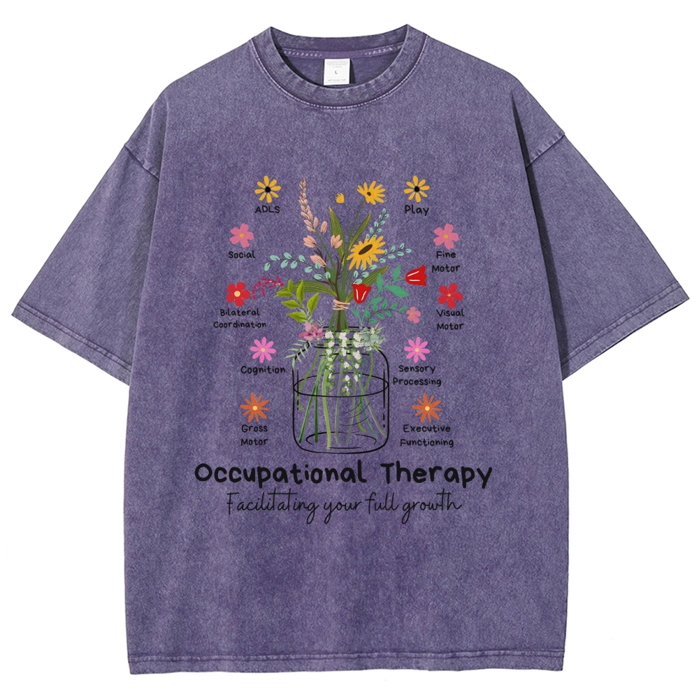 Occupational Therapy Flowers Unisex Fit Washed T-Shirt Customscool
