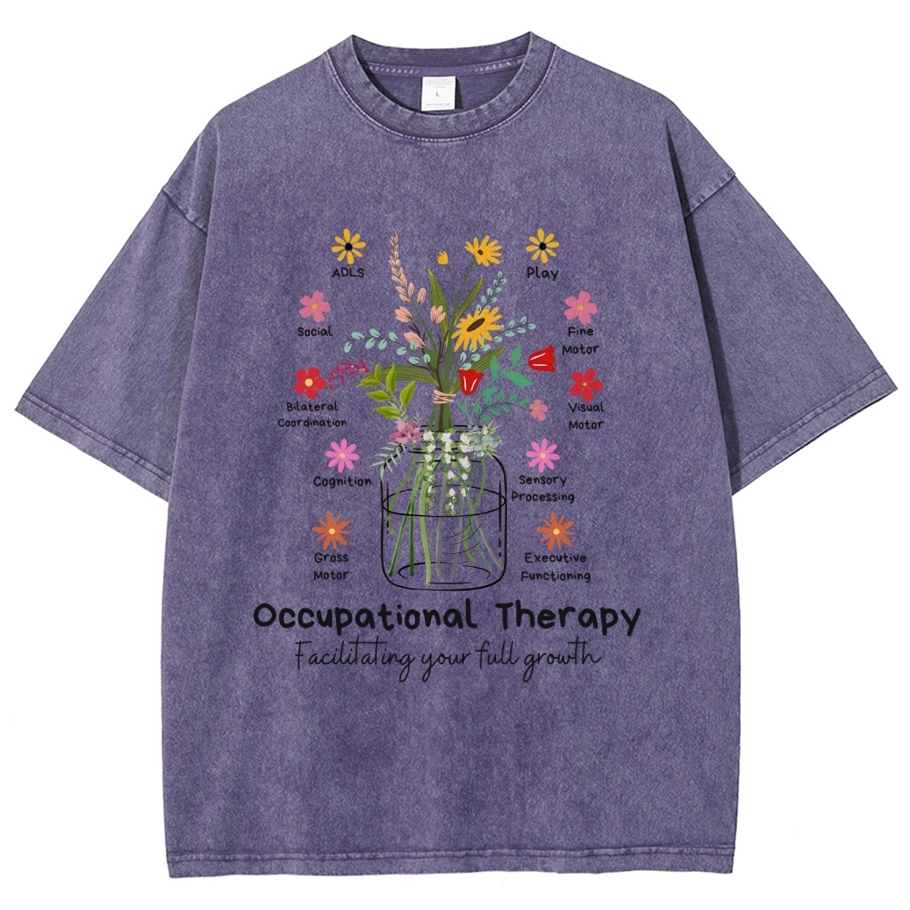 Occupational Therapy Flowers Unisex Fit Washed T-Shirt Customscool