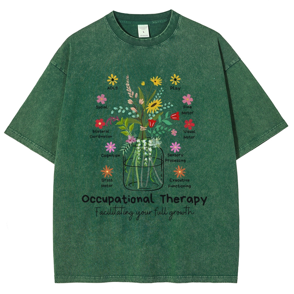 Occupational Therapy Flowers Unisex Fit Washed T-Shirt Customscool