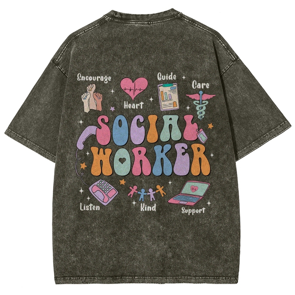 Social Worker Unisex Fit Washed T-Shirt Customscool