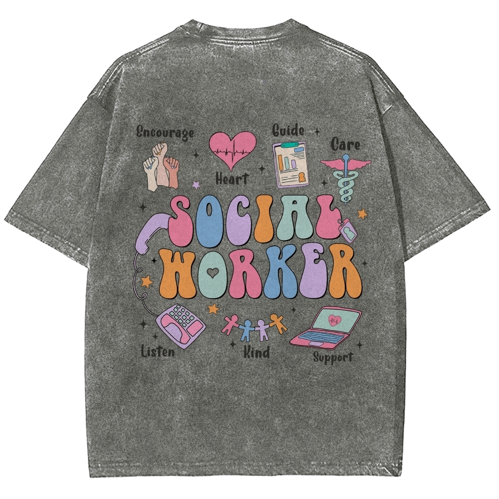 Social Worker Unisex Fit Washed T-Shirt Customscool