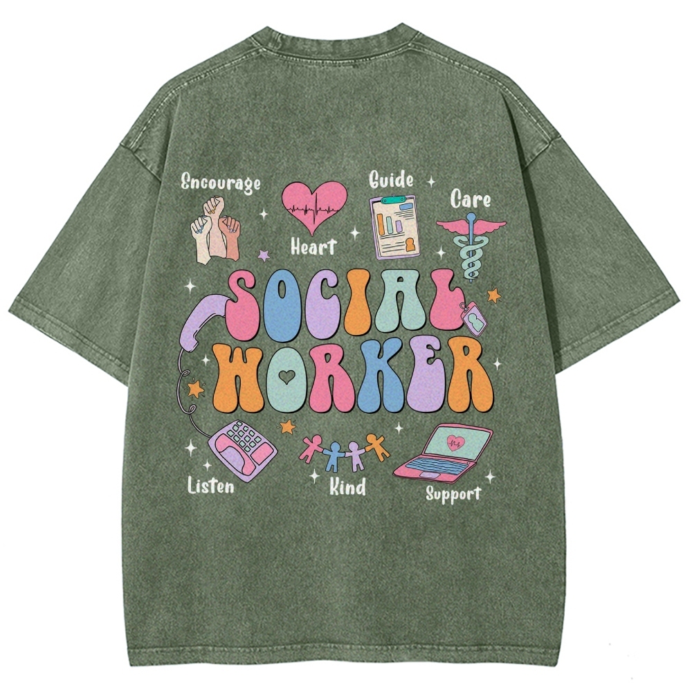 Social Worker Unisex Fit Washed T-Shirt Customscool