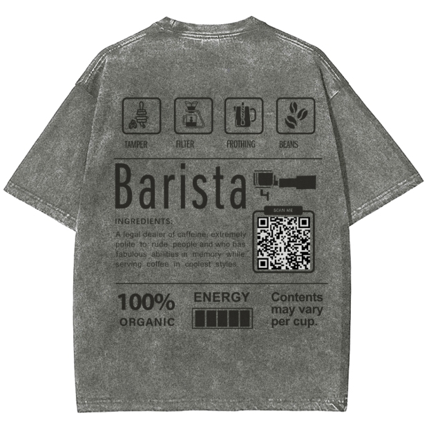 Barista Addcustom QR Code Unisex Fit Washed T-Shirt