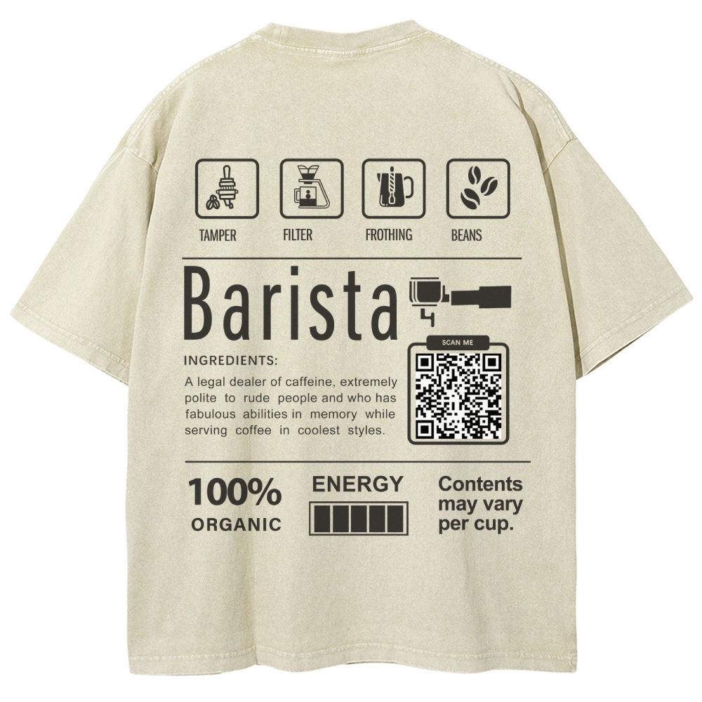 Barista Addcustom QR Code Unisex Fit Washed T-Shirt
