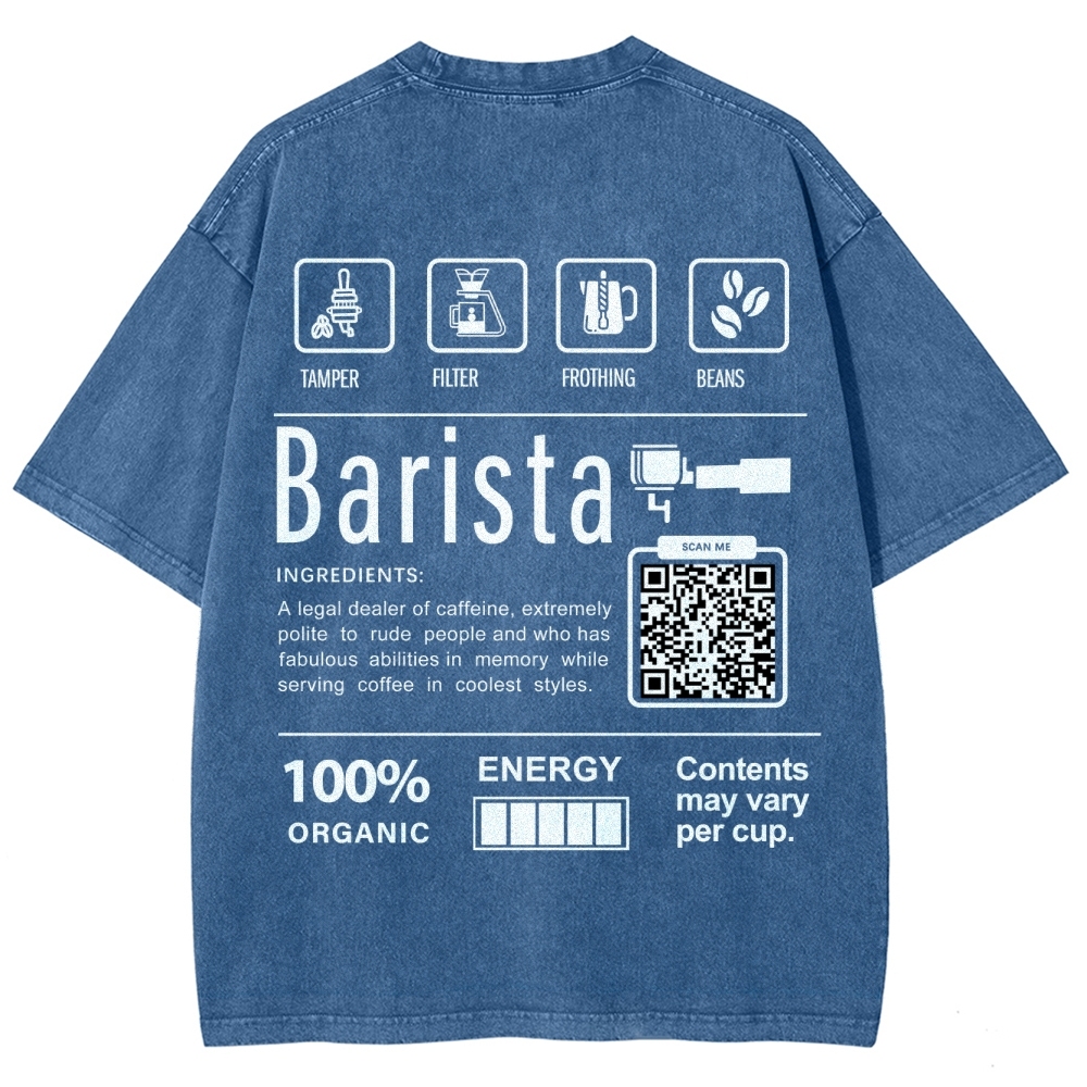 Barista Addcustom QR Code Unisex Fit Washed T-Shirt