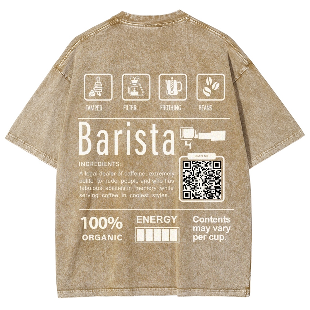 Barista Addcustom QR Code Unisex Fit Washed T-Shirt