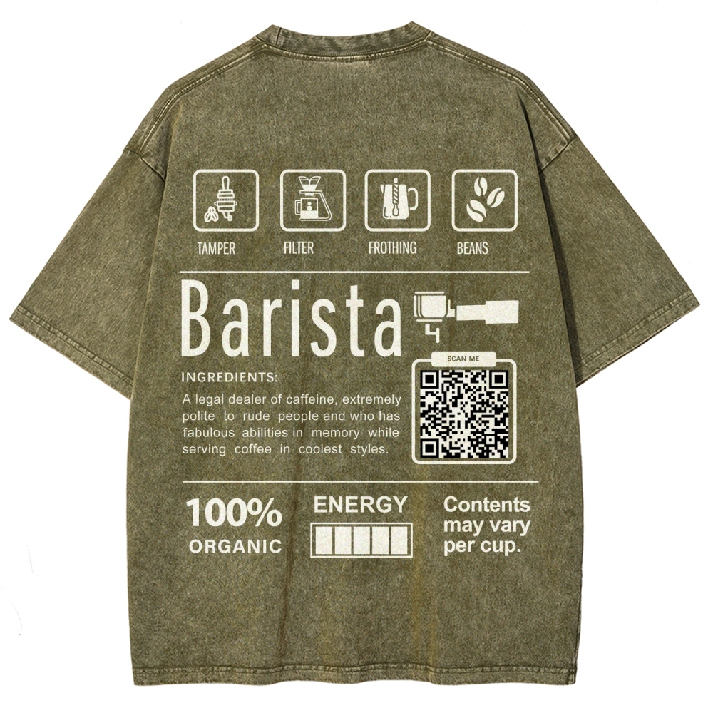 Barista Addcustom QR Code Unisex Fit Washed T-Shirt