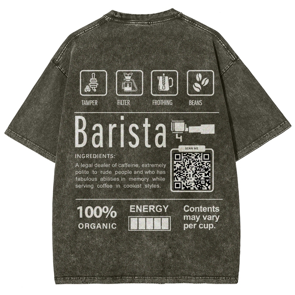 Barista Addcustom QR Code Unisex Fit Washed T-Shirt