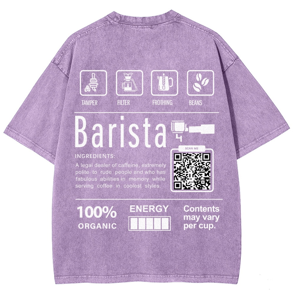 Barista Addcustom QR Code Unisex Fit Washed T-Shirt