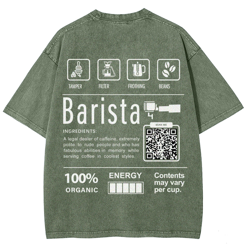 Barista Addcustom QR Code Unisex Fit Washed T-Shirt