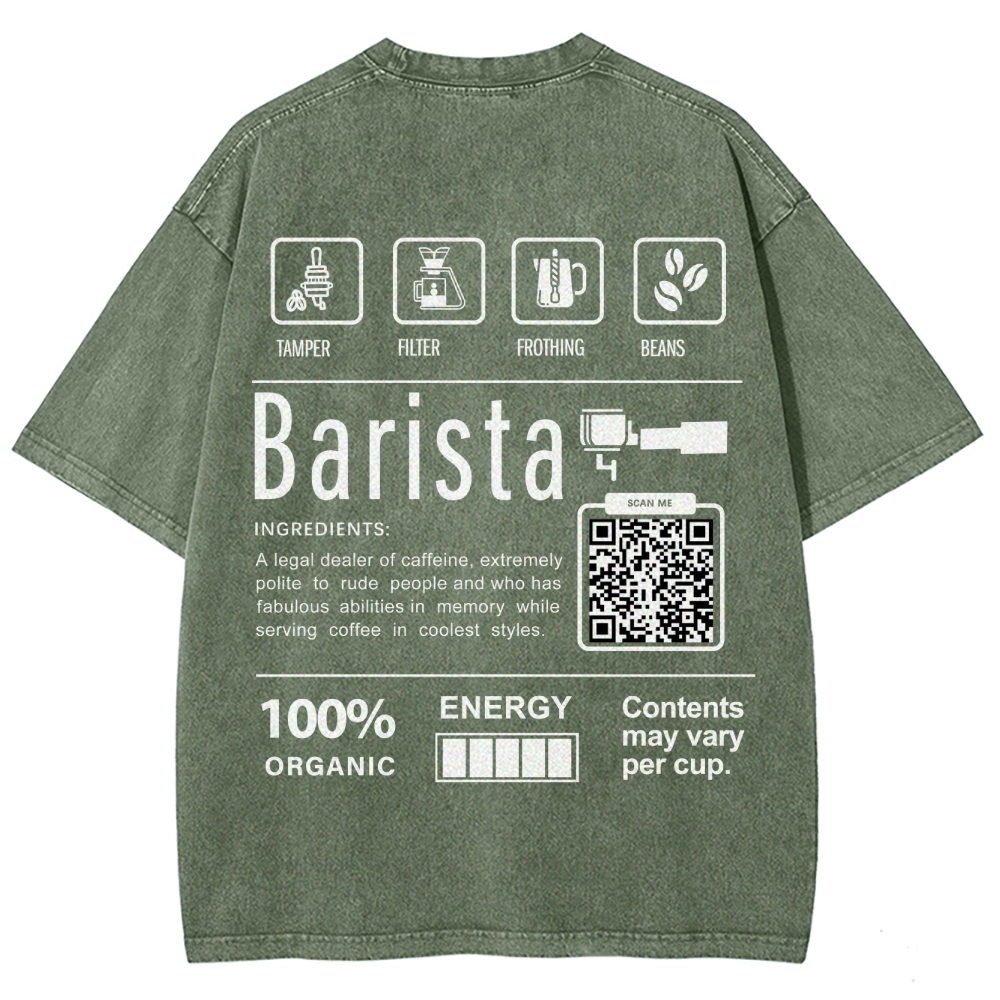 Barista Addcustom QR Code Unisex Fit Washed T-Shirt