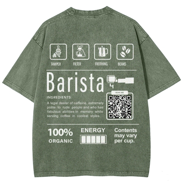 Barista Addcustom QR Code Unisex Fit Washed T-Shirt