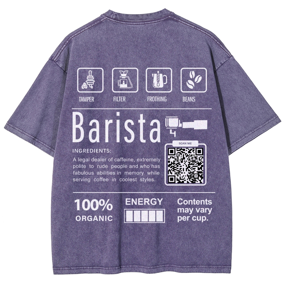 Barista Addcustom QR Code Unisex Fit Washed T-Shirt