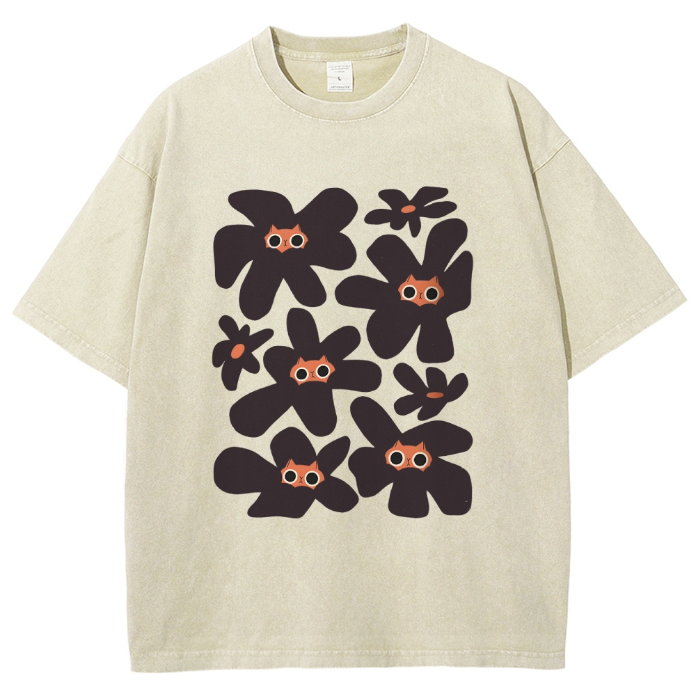 Cat Garden Unisex Fit Washed T-Shirt Customscool