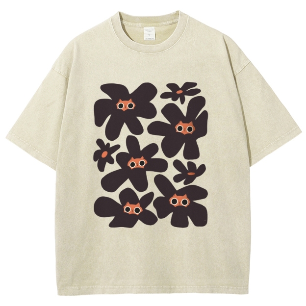 Cat Garden Unisex Fit Washed T-Shirt Customscool
