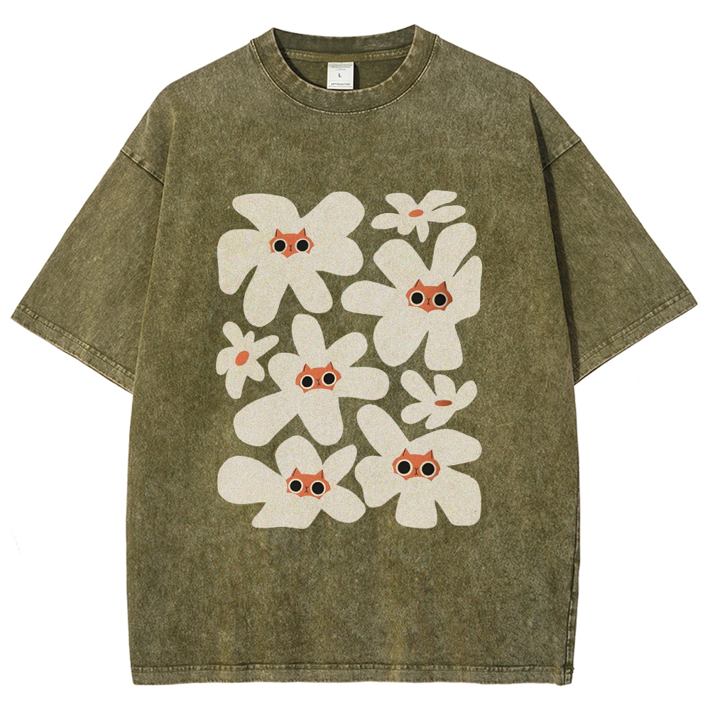 Cat Garden Unisex Fit Washed T-Shirt Customscool