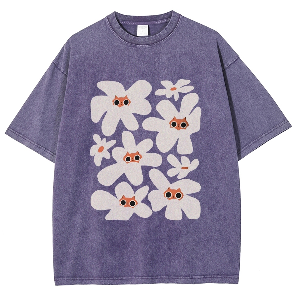 Cat Garden Unisex Fit Washed T-Shirt Customscool