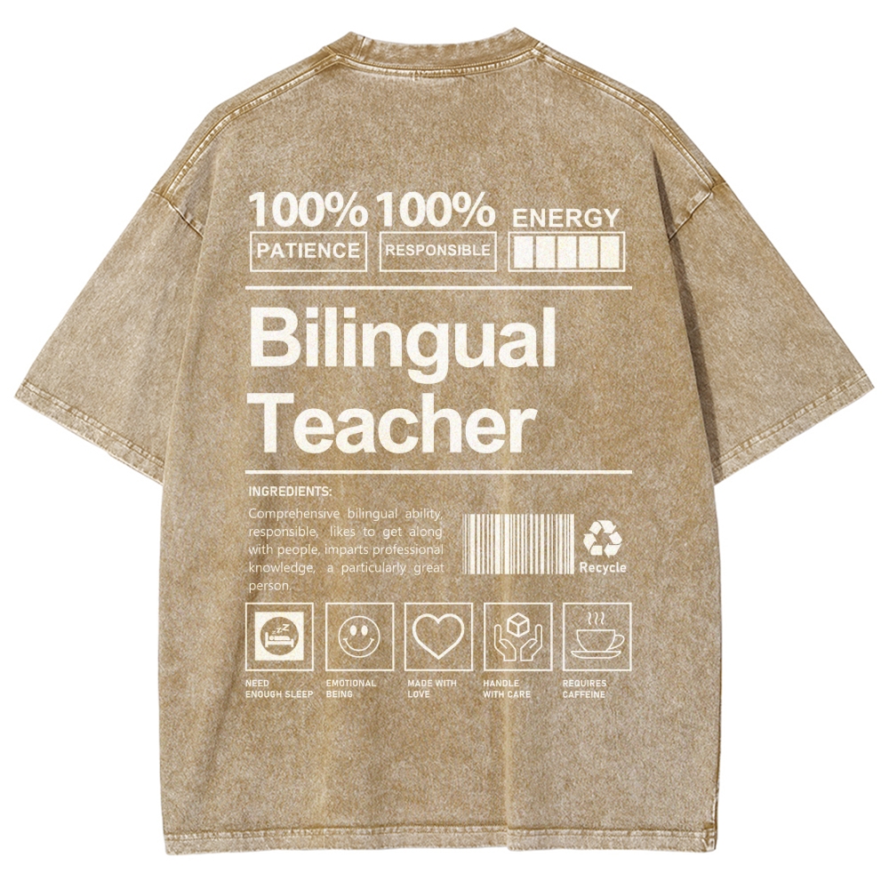 Bilingual Teacher Unisex Fit Washed T-Shirt Customscool
