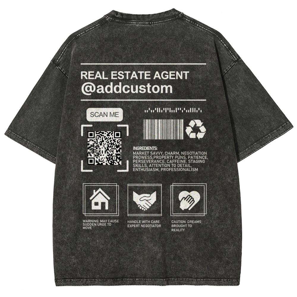 Real Estate Agent Addcuston QR Code Unisex Fit Washed T-Shirt