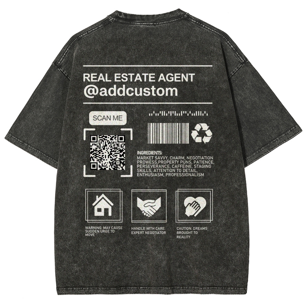 Real Estate Agent Addcuston QR Code Unisex Fit Washed T-Shirt