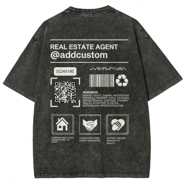 Real Estate Agent Addcuston QR Code Unisex Fit Washed T-Shirt