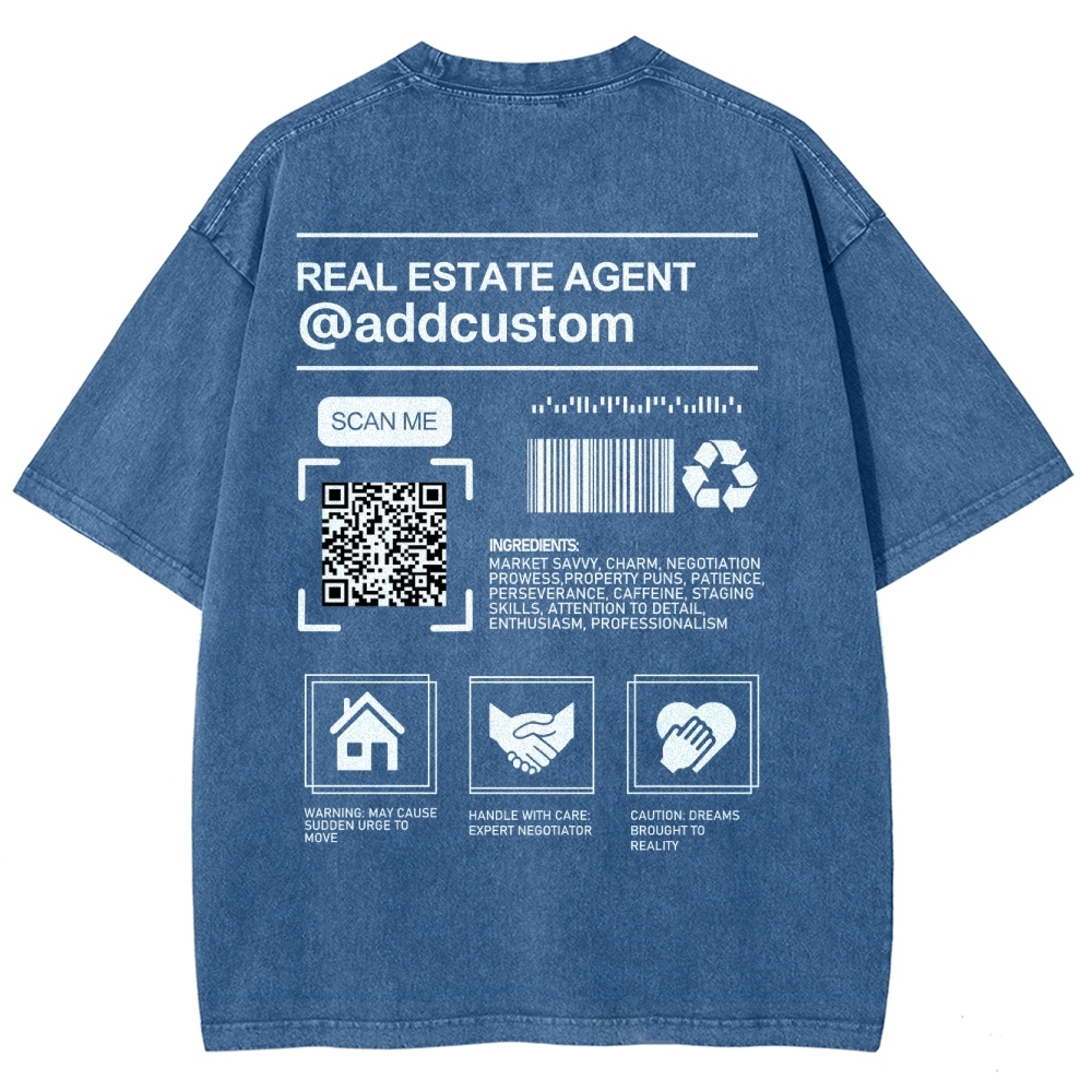 Real Estate Agent Addcuston QR Code Unisex Fit Washed T-Shirt