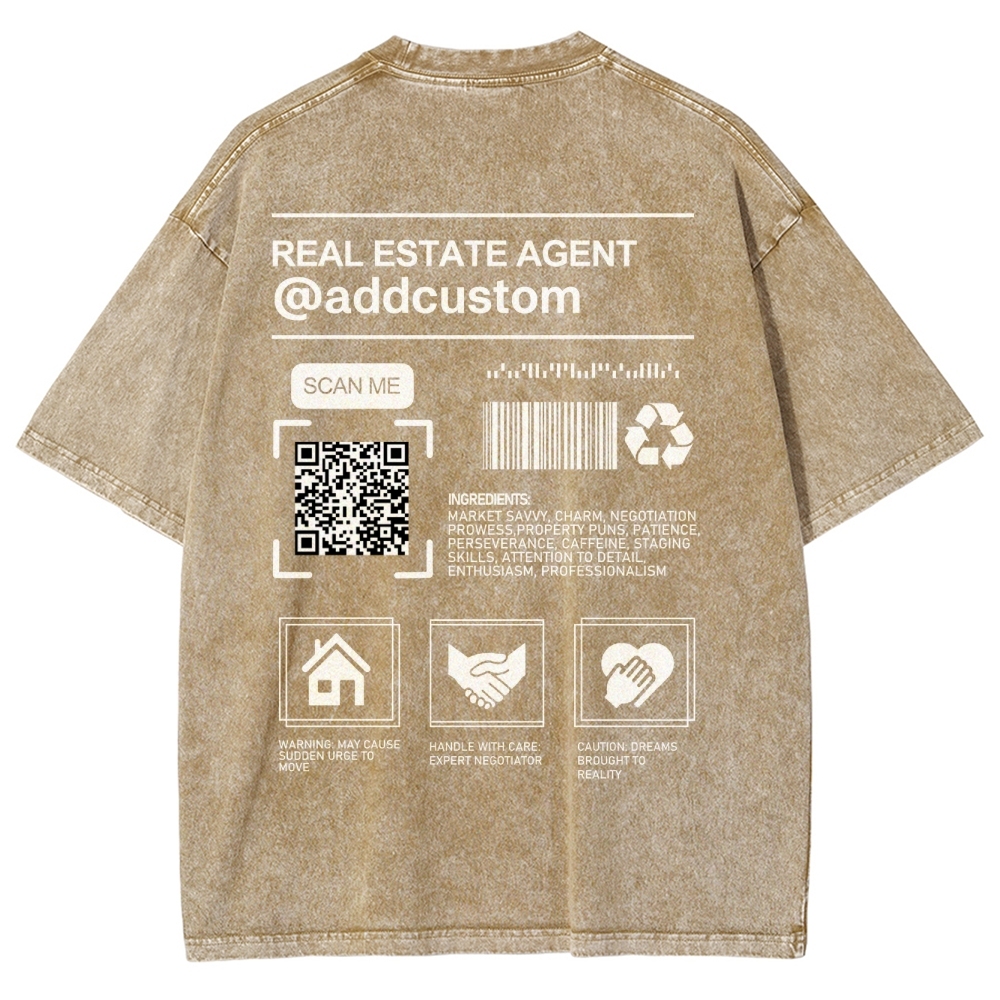 Real Estate Agent Addcuston QR Code Unisex Fit Washed T-Shirt
