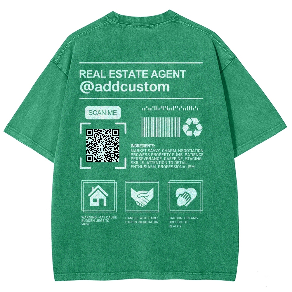 Real Estate Agent Addcuston QR Code Unisex Fit Washed T-Shirt