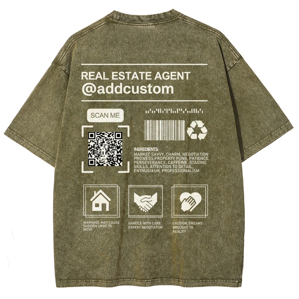 Real Estate Agent Addcuston QR Code Unisex Fit Washed T-Shirt