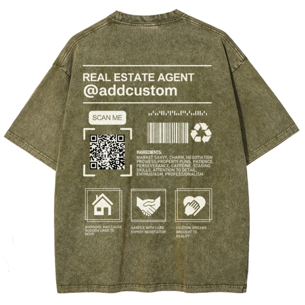 Real Estate Agent Addcuston QR Code Unisex Fit Washed T-Shirt