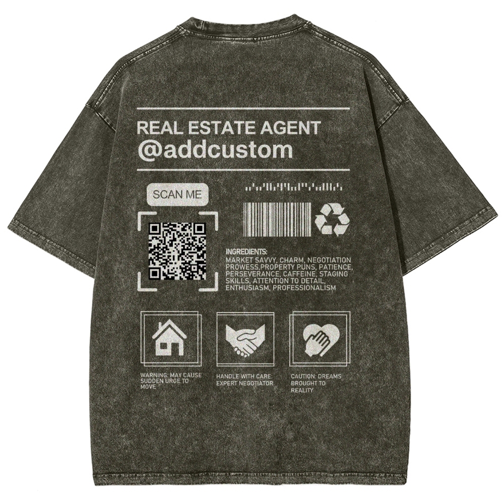 Real Estate Agent Addcuston QR Code Unisex Fit Washed T-Shirt