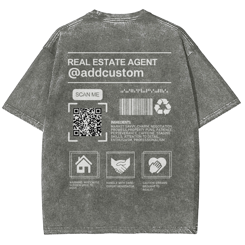 Real Estate Agent Addcuston QR Code Unisex Fit Washed T-Shirt