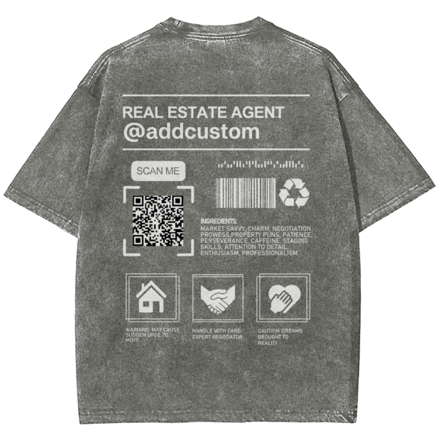 Real Estate Agent Addcuston QR Code Unisex Fit Washed T-Shirt