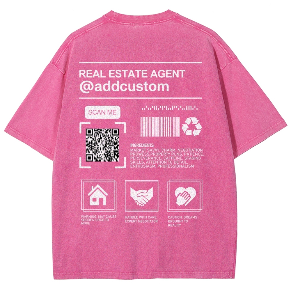 Real Estate Agent Addcuston QR Code Unisex Fit Washed T-Shirt