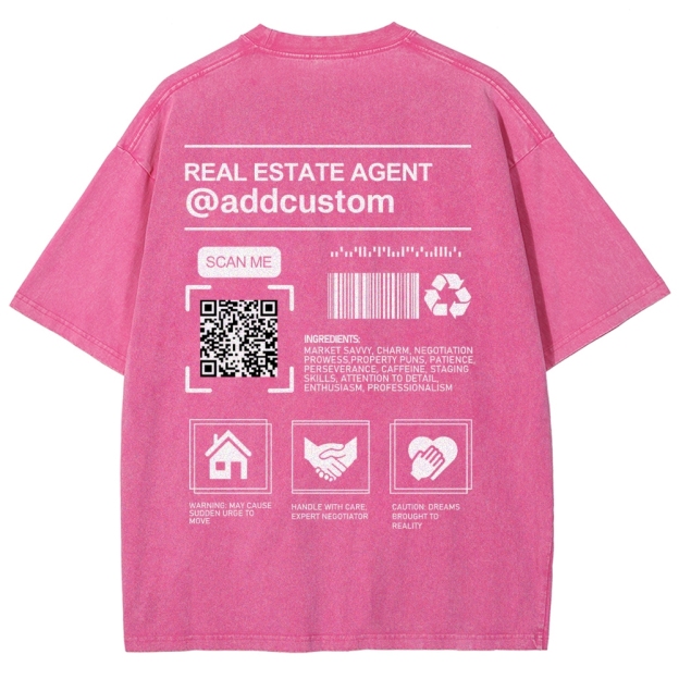Real Estate Agent Addcuston QR Code Unisex Fit Washed T-Shirt